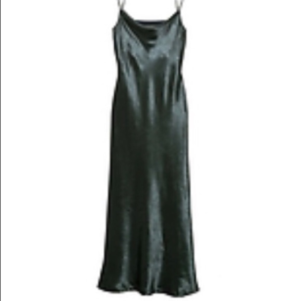 NWOT Strappy maxi dress. Steel grey satinish 14L.